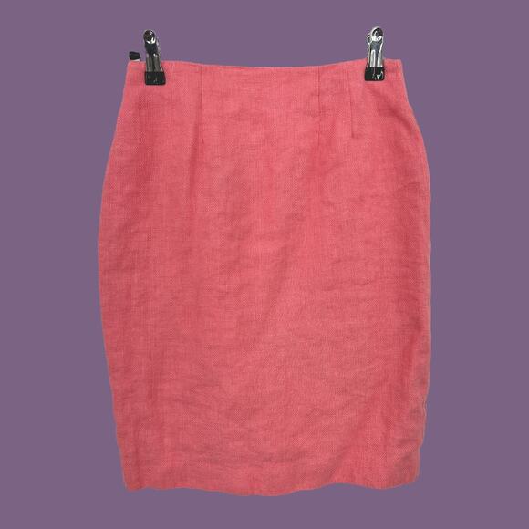 Linda Allard Ellen Tracy US 4 VINTAGE 80s Pink LINEN SILK Blend Pencil Skirt - Picture 1 of 9